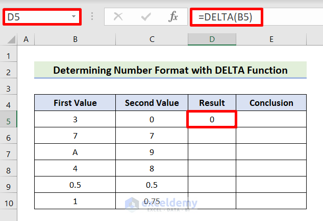 Utilize DELTA Function to Determine Number Format in Excel