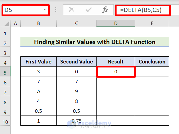 Find Similar Values Between Two Columns Through DELTA Function