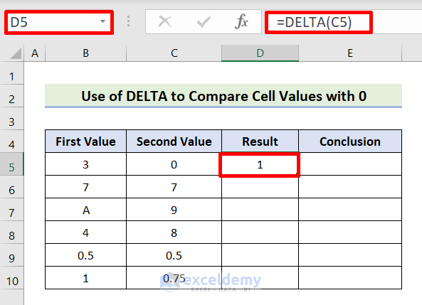Insert DELTA Function to Compare Column Values with 0