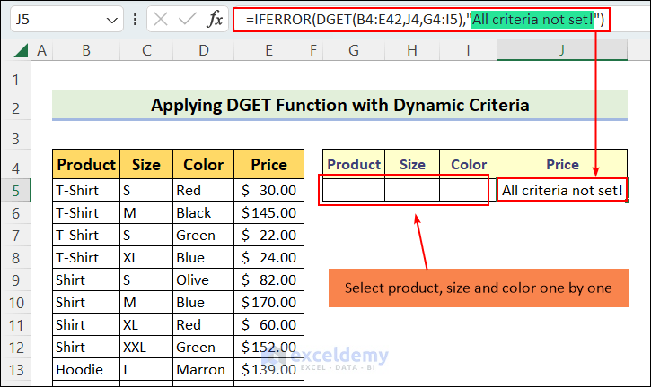 Apply DGET with Dynamic Criteria in Excel