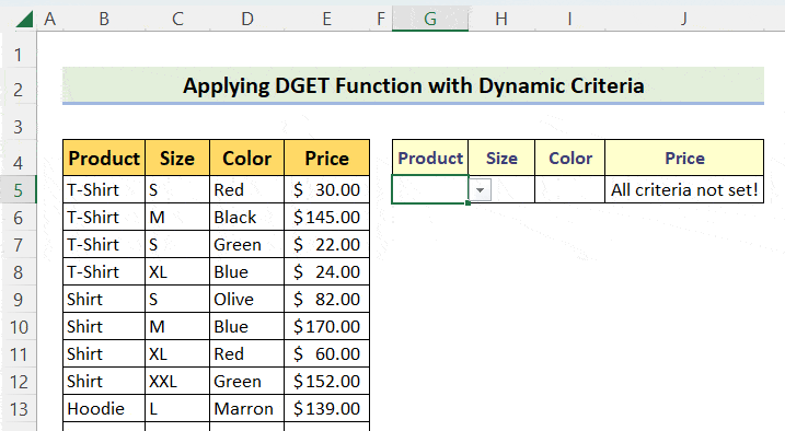 Applying DGET with Dynamic Criteria in Excel