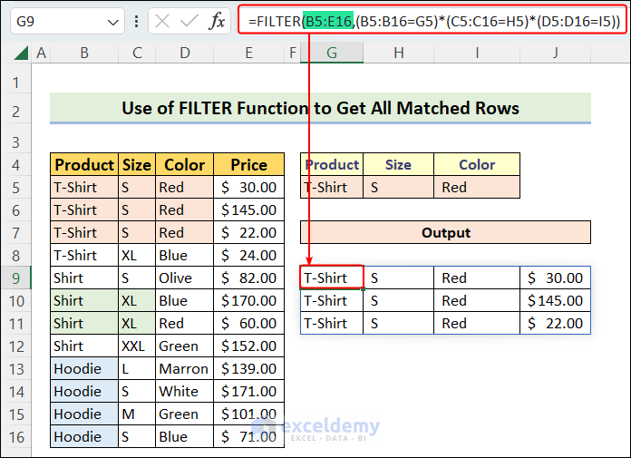 Using FILTER Function to Return Multiple Records with Entire Row