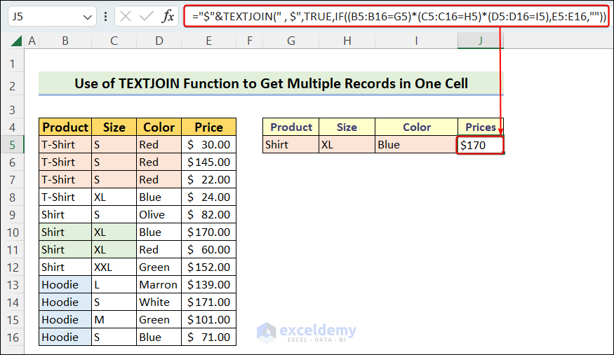 Using a Combination of TEXTJOIN and IF Functions to Return Multiple Records: Alternative to DGET