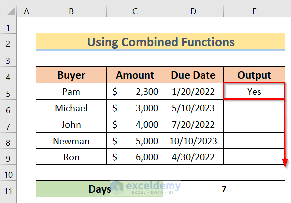 Fill Handle to Set Due Date Reminder Formula in Excel