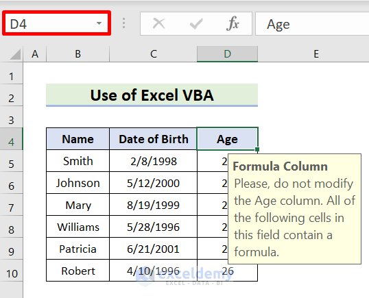 Output of Creating Tooltip Using Excel VBA