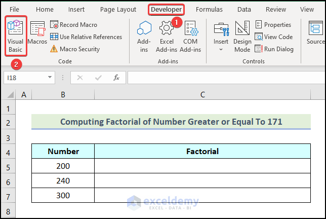 Computing Factorial of Number Greater or Equal To 171 in Excel