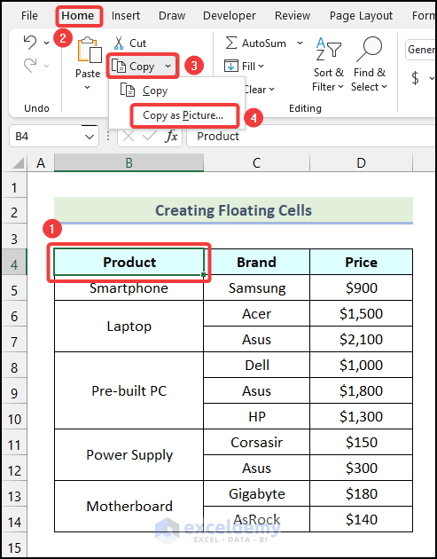 How to Create Floating Cells in Excel