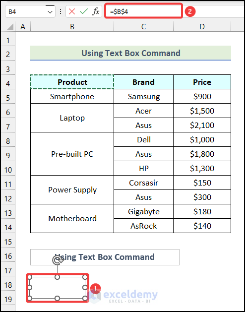 Using formula to create a floating text box in Excel