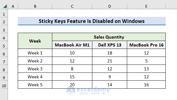excel navigation arrow keys not working as sticky key feature is disabled