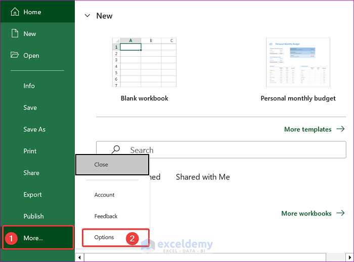 Use File Tab to Show Excel Options Dialog Box Window