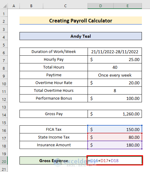 Sum Gross Expenses to Create Payroll Calculator