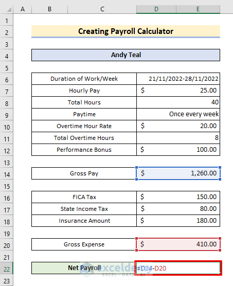 Calculate Net Payroll to Create Payroll Calculator