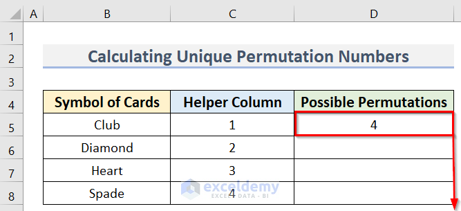 Using Fill Handle to Determine Permutation Table in Excel