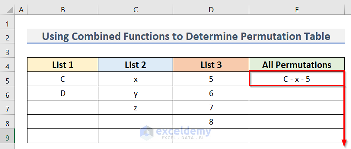 Using FIll Hanle to Determine Permutation Table in Excel