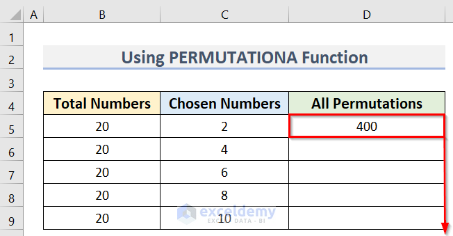 Using Fill Handle to Determine Permutation Table in Excel