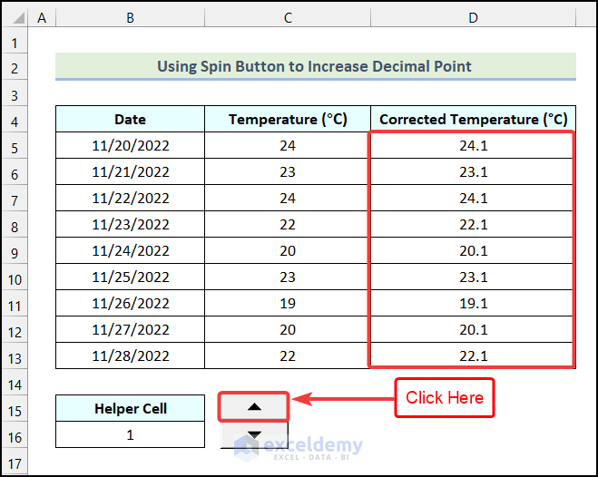 Using Spin Button to use the Spin Button to increment decimal in Excel