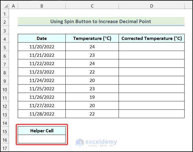 Create Helper Cell to Increment Decimal Point in Excel