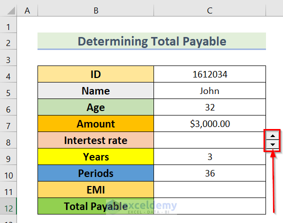 Insert Spin Button to Use Spin Button Percentage in Excel