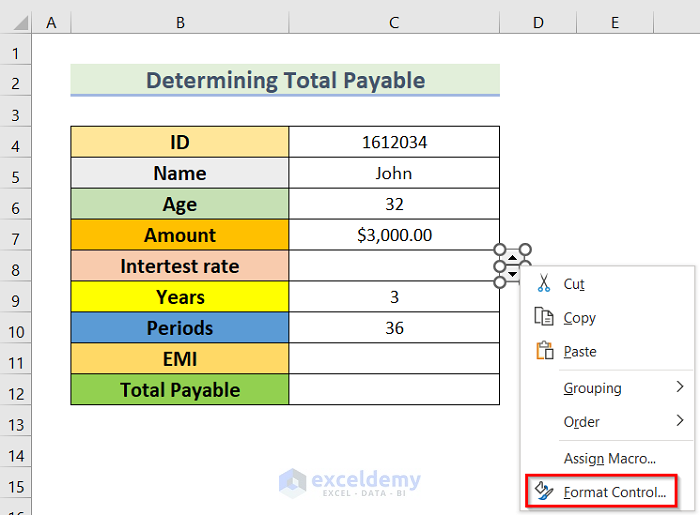 Format Cells to Use Spin Button Percentage in Excel