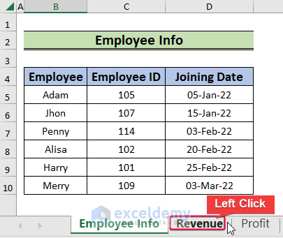 clicking on sheet name to perform tab navigation in excel