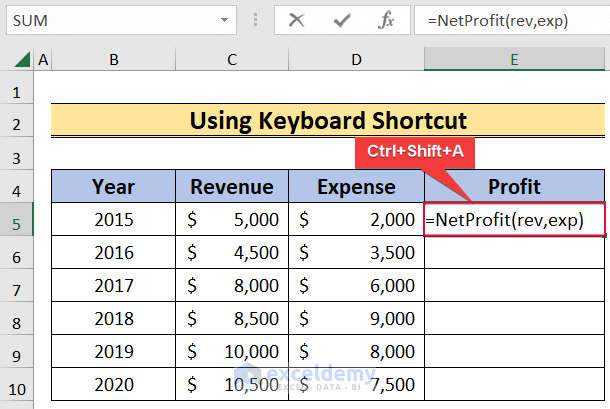using keyboard shortcut to add tooltip to udf in excel