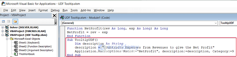 writing vba code to add tooltip to udf in excel