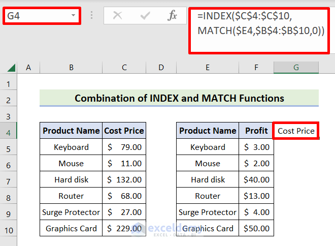 Combine INDEX and MATCH Functions to Merge Tables