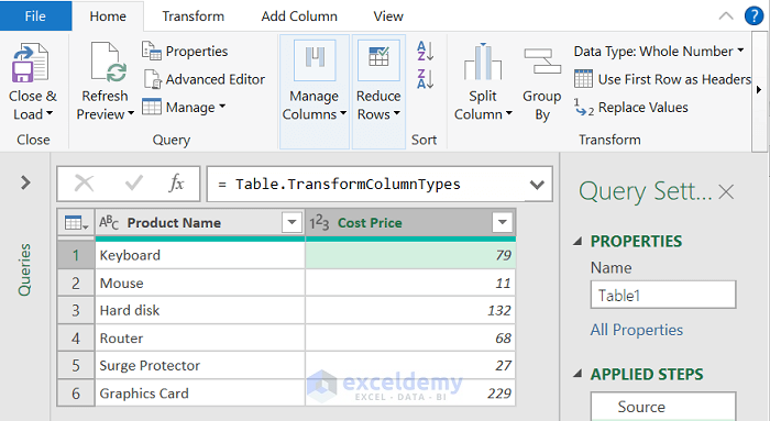 Apply Excel Power Query to Combine Two Tables