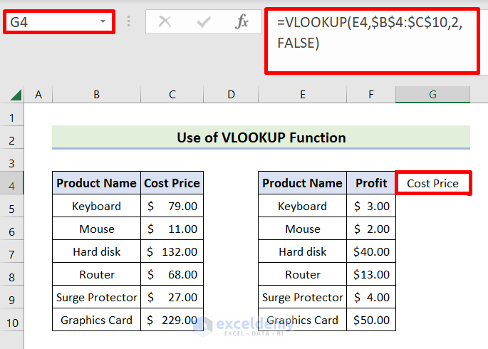 Utilize Excel VLOOKUP Function to Join Two Tables