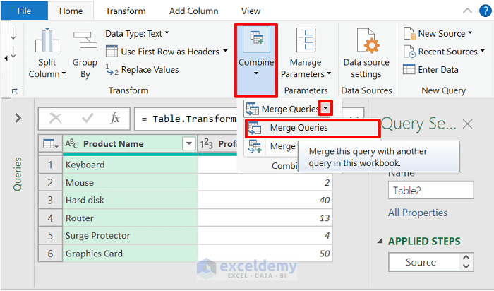 Excel Power Query to Combine Two Tables