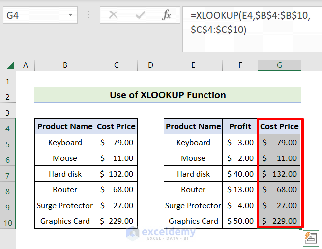 Output of Creating Union of Tables with XLOOKUP Function