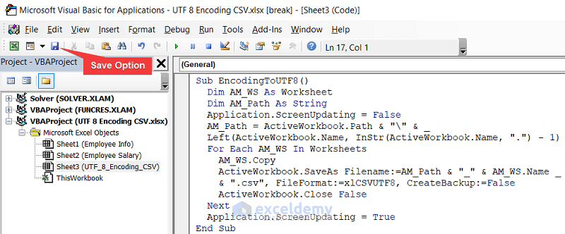 writing and saving code to apply utf 8 encoding on csv file in excel