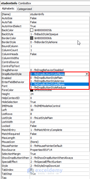 DropButtonStyle Property of VBA ComboBox to Change Drop-Down Icon