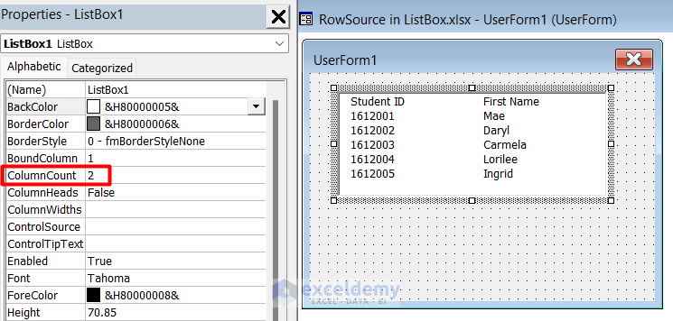 Use of Named Range in RowSource of VBA ListBox