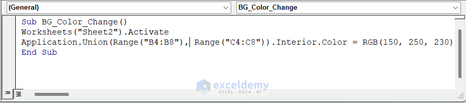 Use of VBA Union to Change Background Color of Two Ranges