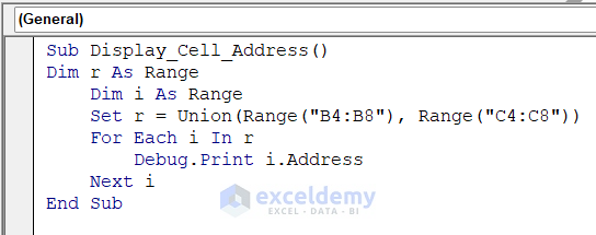 Displaying Address of Combined Ranges in Immediate Window