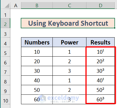 Making Exponent in Excel Textby Using Keyboard Shortcut