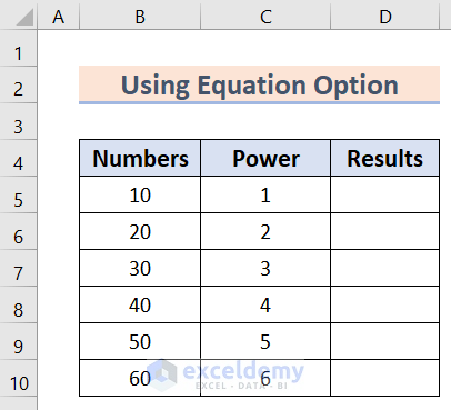 Use of Equation Option to Make Exponent in Excel Text