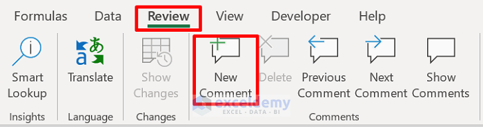 Utilize Review Tab to Insert Floating Comment in Excel