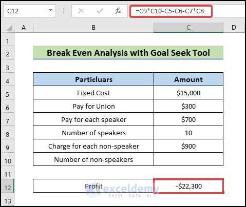 Calculate Profit to Do Break-Even Analysis with Goal Seek