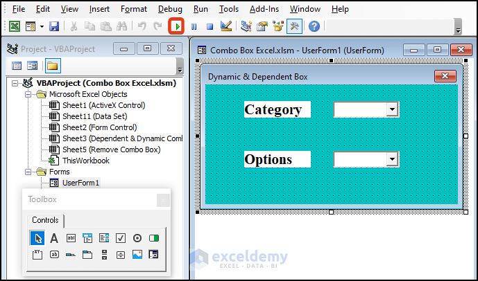 final output to demonstrate how to Add a Dynamic and Dependent ComboBox Using Excel VBA