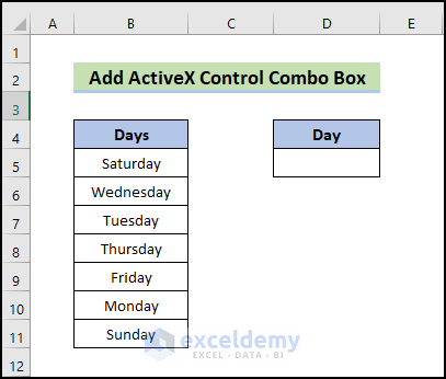 Add ActiveX Control Combo Box