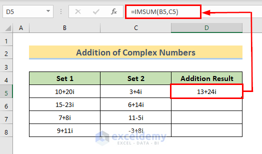 Use IMSUM Function to Add Complex Numbers