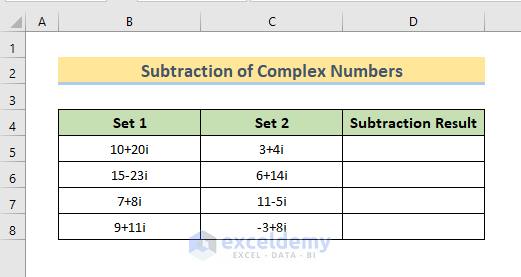 Subtraction of Complex Numbers in Excel