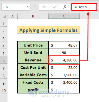 how to calculate break even point in excel with formulas