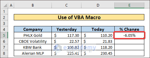 Use of Macro for Calculating Delta Percentage in Excel