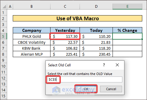 Use of Macro for Calculating Delta Percentage in Excel