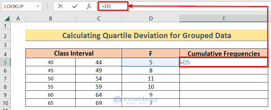 Insert Formula to Calculate Quartile Deviation in Excel