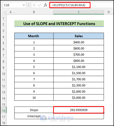 use slope function to Calculate Slope in Excel