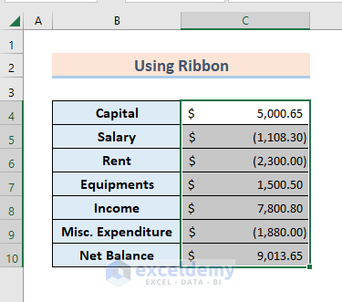 Use Number Format from Ribbon to Change Accounting Format in Excel